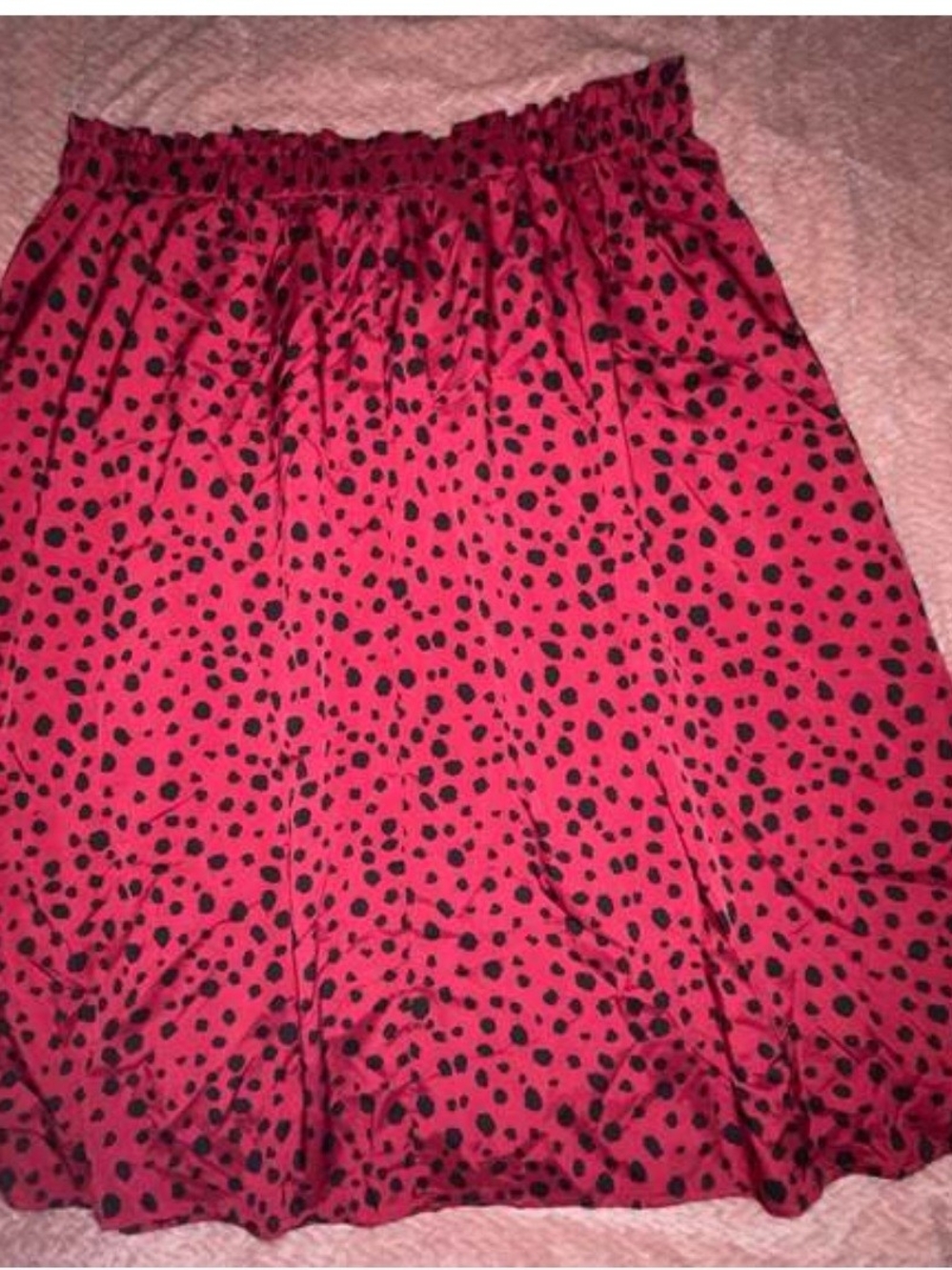 SHEIN Pink Midi Skirt with Black Polka Dots